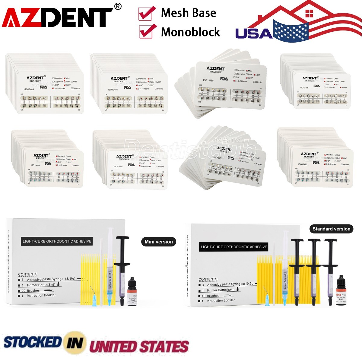 Dental Orthodontic Brackets Braces Mini Roth/MBT.022/Light Cure Adhesive Bonding
