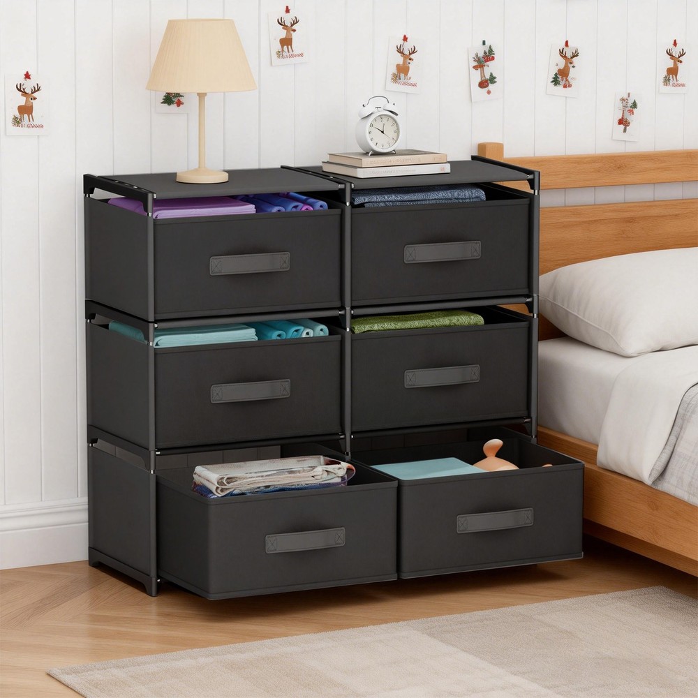 Non-Woven Fabric Multi-Functional Storage Cabinet, Double Row 6-Drawer
