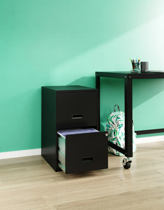 18" Deep 2 Drawer Letter Width Vertical File Cabinet, Secure Locking, Black