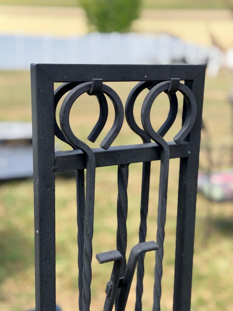 Wrought Iron Fireplace Tool Set with Stand – 4 Piece Hearth Tool Set