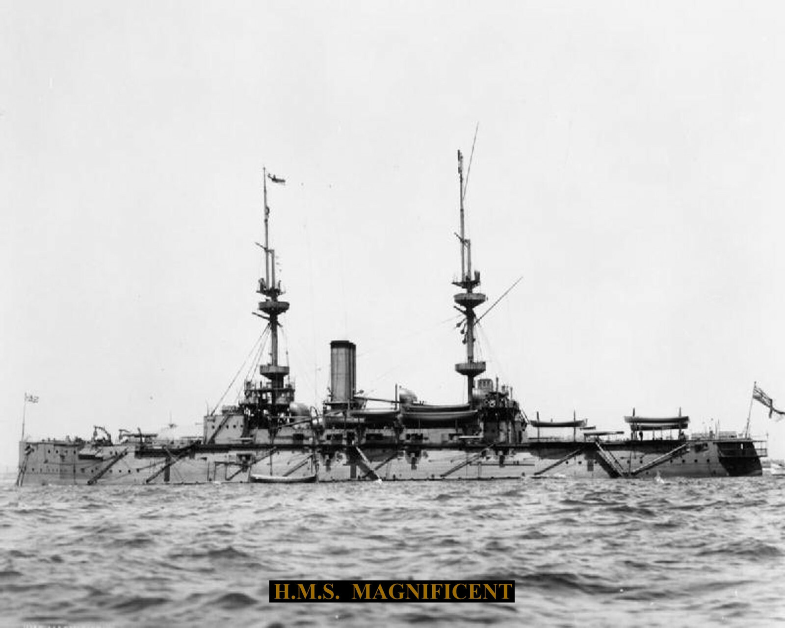 ROYAL NAVY BATTLESHIP HMS MAGNIFICENT 1895   8 X10 PHOTOGRAPH  WITH STATS SHEET
