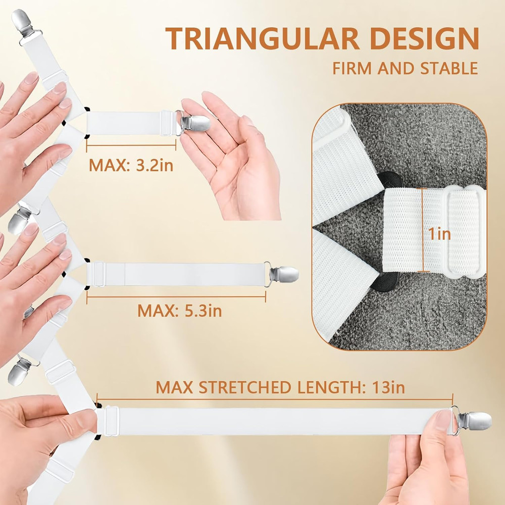 4PCS Bed Sheet Straps with Metal Clips, Adjustable Elastic Fitted Sheet Holders