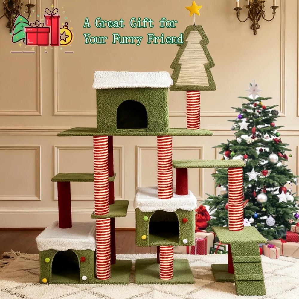 Tall Cat Tree Perch for Large Cats, Cat Tower Indoor Multi-Level Activity Tower