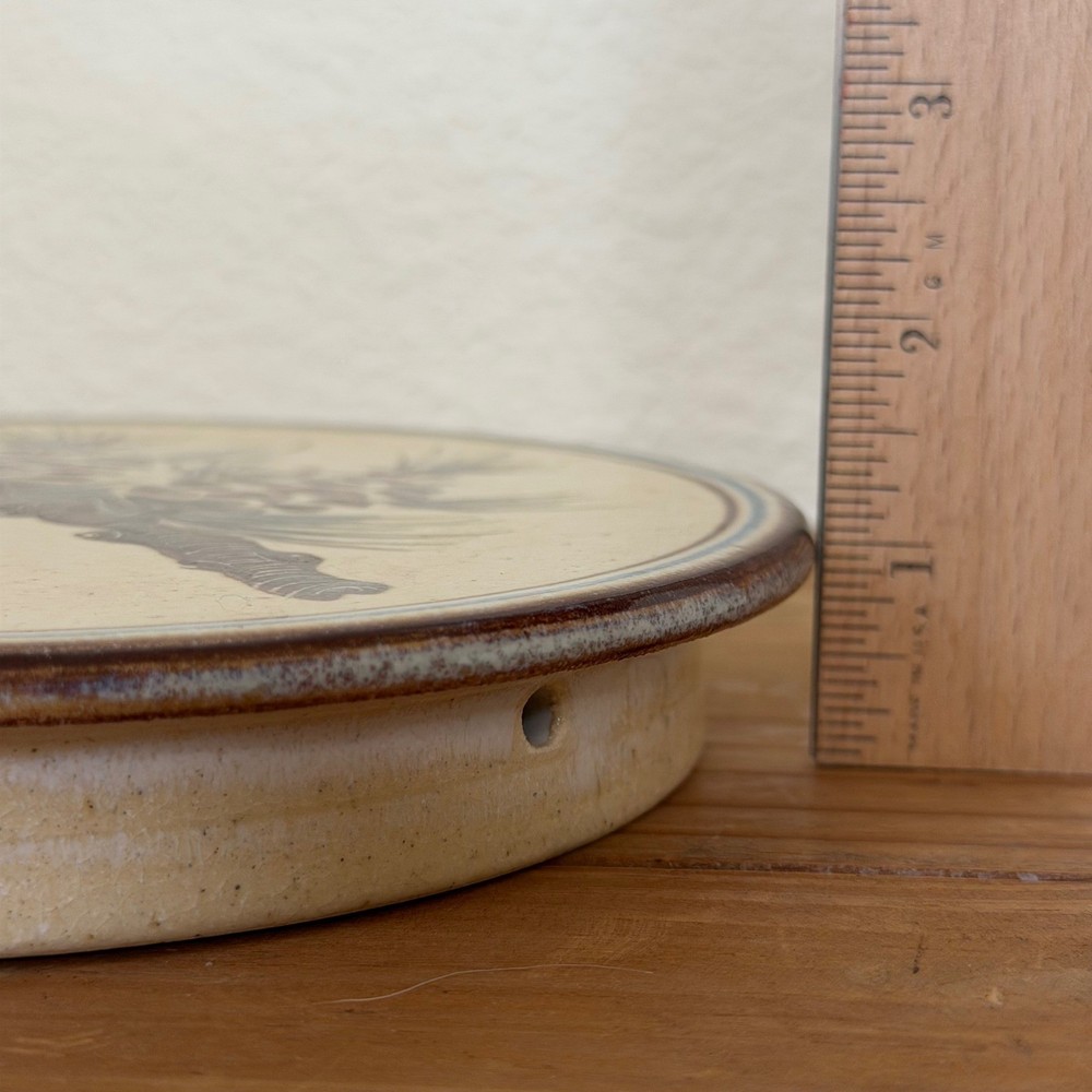 Studio Pottery Trivet Wall Hanging MCM Pine Cone Sgraffito California Signed