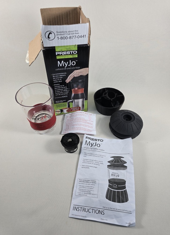 Presto MyJo Single Cup Coffee Maker With Box Manual Portable Brewer Missing Cap