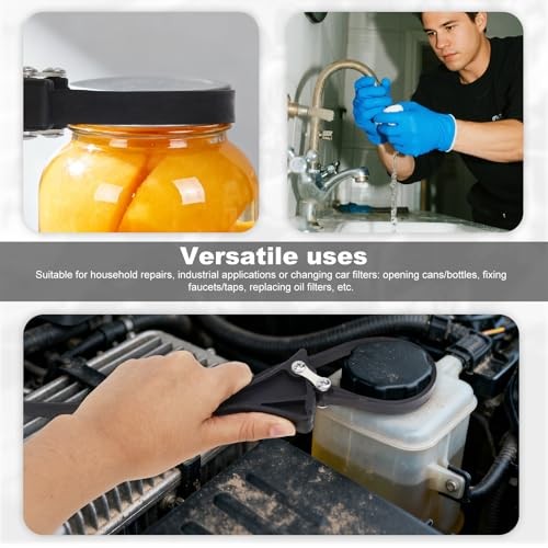 2pcs Rubber Strap Wrench, 2 Sizes Adjustable Oil Filter Spanner for Diameter