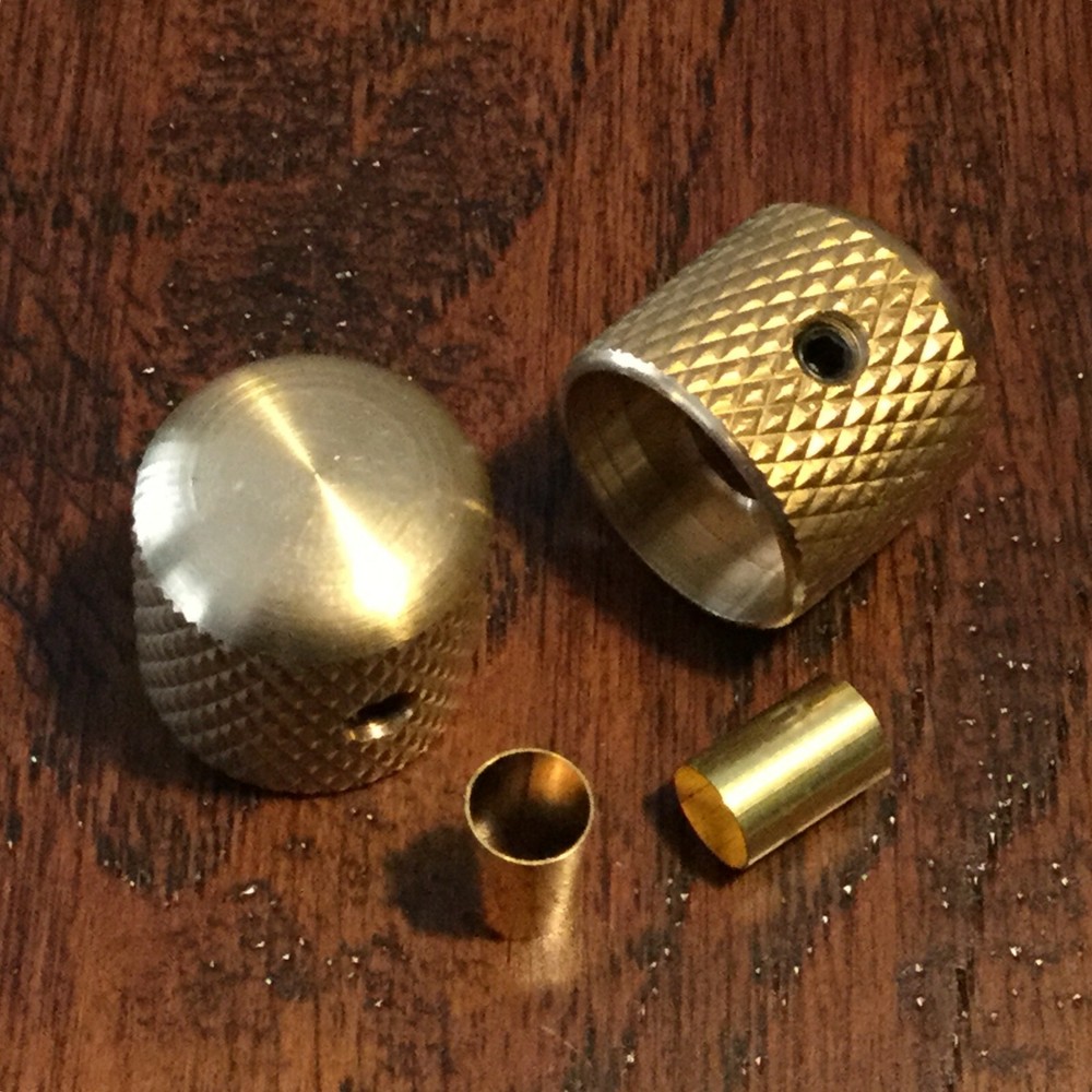2 x Solid Unplated Raw BRASS Guitar Knobs / Dome / Set Screw / Fender / CTS Pots