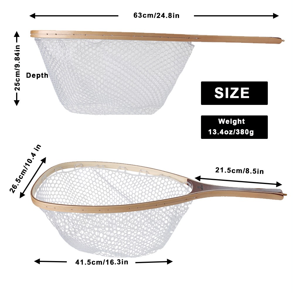 Fly Fishing Net Rubber Mesh Trout Landing Net Catch & Release Handmade Wood