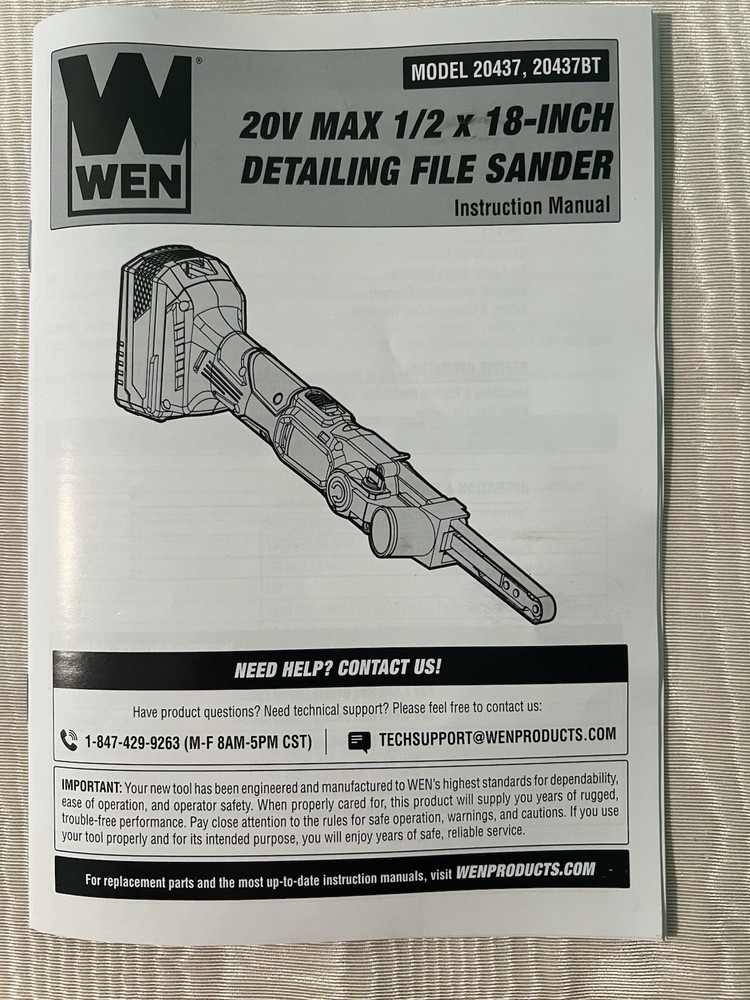 WEN 20V Max Cordless Variable Speed Detailing File Sander NOT TESTED AS IS NOS