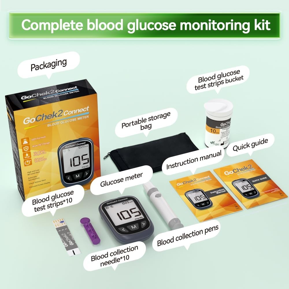 Accurate Diabetes Testing Kit with Bluetooth App - 10 Strips & No Coding Needed