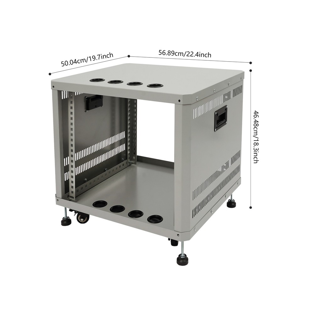9U Server Rack, Server Rack Cabinet, Rolling Studio Rack Case Grey