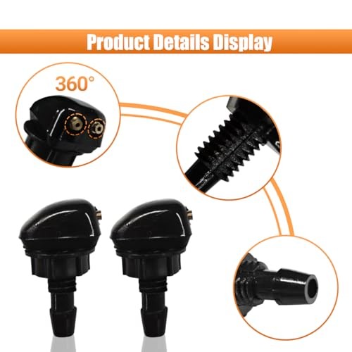 Car Front Windshield Washer Nozzles Kit, Double-Hole Auto Windshield Black