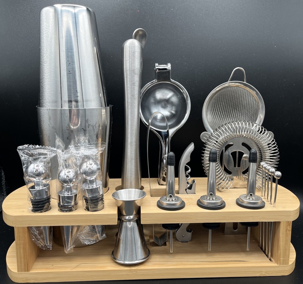 22 Piece Bartender Mixology Kit w/ Bamboo Stand – Complete Set