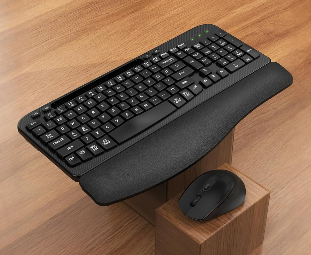 Ergonomic Wireless Keyboard Mouse Combo Wave Keys Wrist Rest USB-C PC Mac