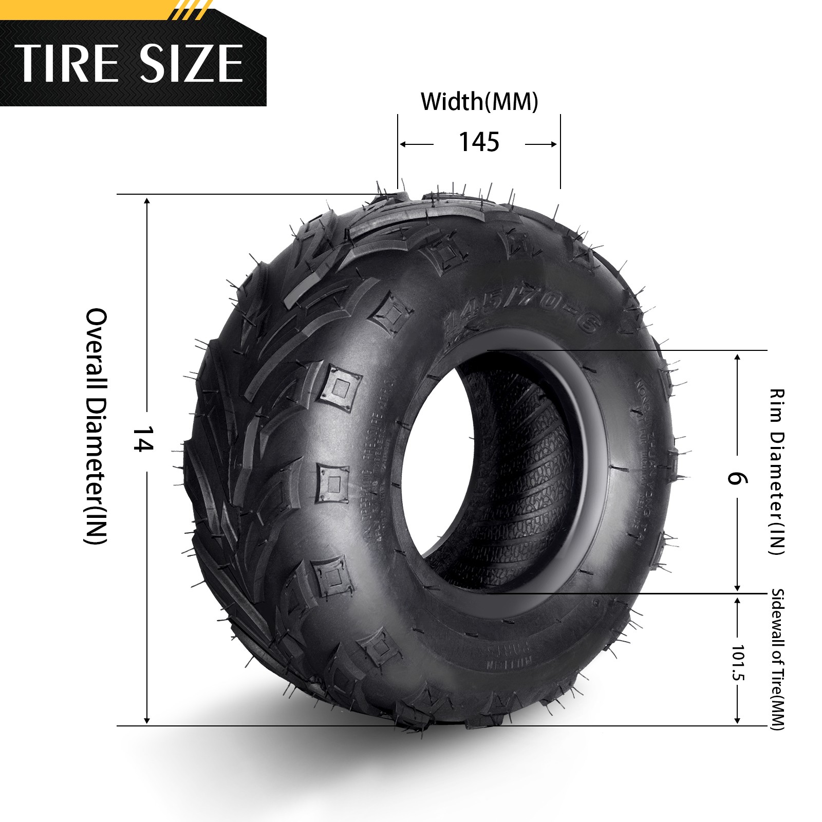 Set of 2 145/70-6 ATV Go Kart Street Mini Bike Tires 4PR 145/70x6 Tubeless
