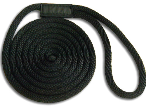 3/8" x 20' Solid Braid Nylon Dock Lines - Black - Made in USA