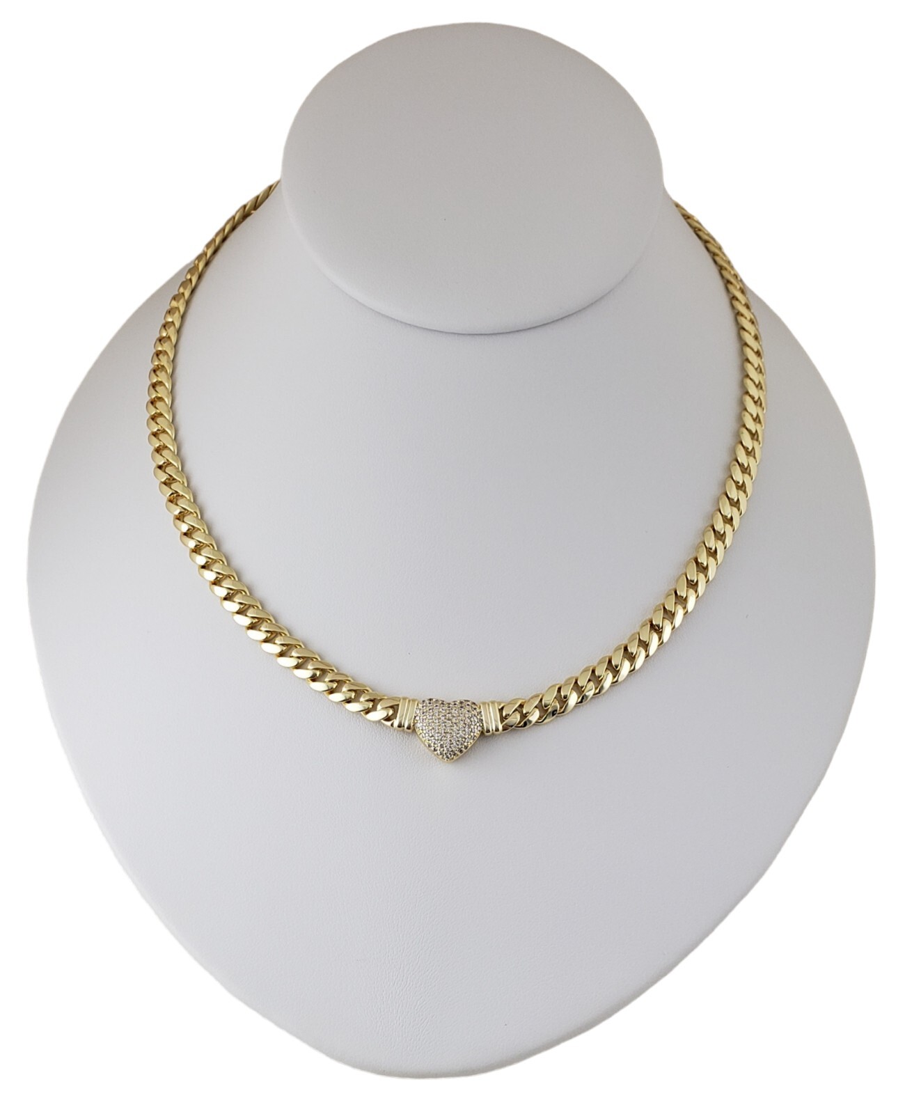 14K Gold Plated Cz Heart Cuban Choker Chain Necklace And Bracelet Set
