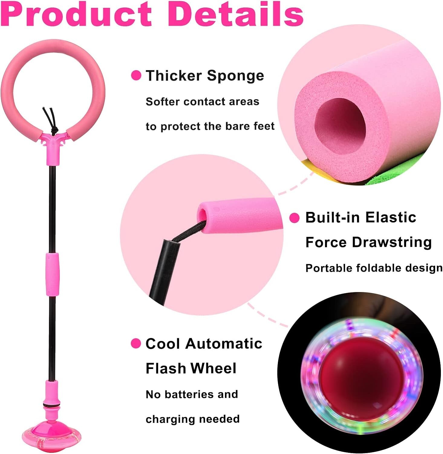 Skip Ball for Kids Foldable Ankle Skip Ball Colorful Light Flashing Jumping Pink