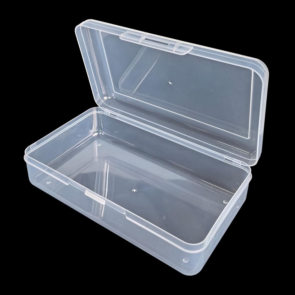 4 Pack Rectangular Clear Plastic Storage Containers Box with Hinged Lid for B...