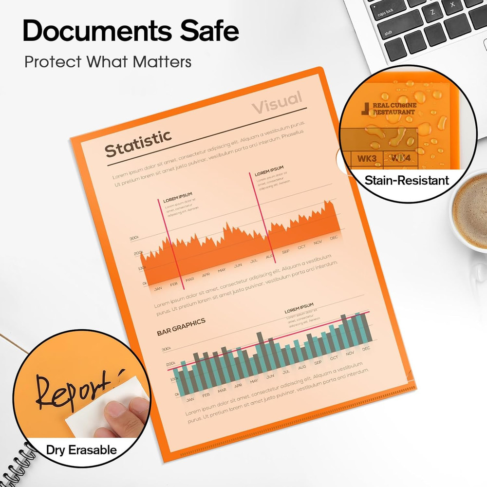 Clear Plastic Folders Sleeves 12 Pack, 6 Assorted Colors, Documents Project Pock