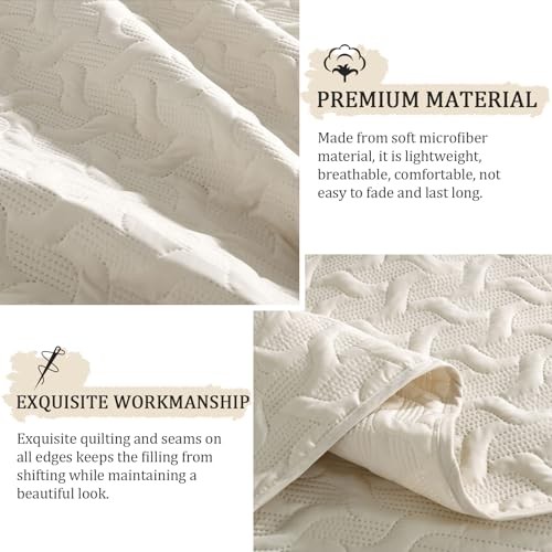 Beige Quilt Set King Size Lightweight Bedspread Ultrasonic Wave Pattern Soft