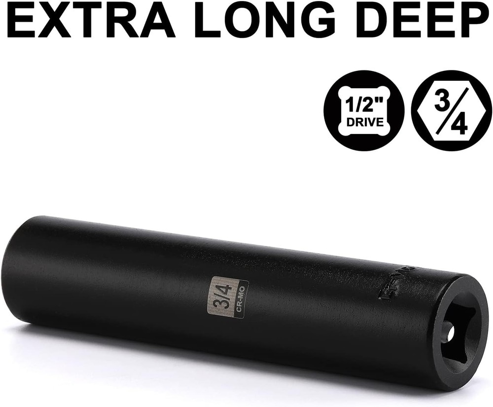 Mayouko 1/2" Drive 3/4" Extra Long Deep Impact Socket, CR-MO, 6 Point, Large