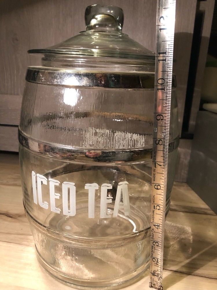 Vintage Antique Iced Tea Barrel Jug Silver Stripe (As ls)