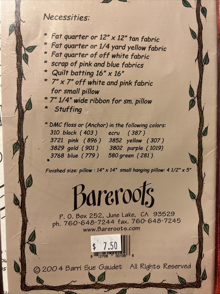 Vtg Bareroots Embroidery Pillow Pattern "Keep Your Heart Merry” #109 (2004)