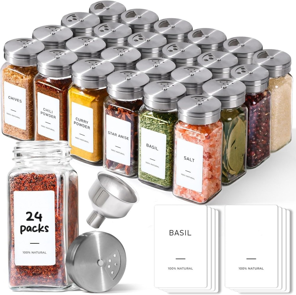 24 PCS 4 fl. oz Spice Jars with Shaker lids Adjustable, Empty Spice Containers