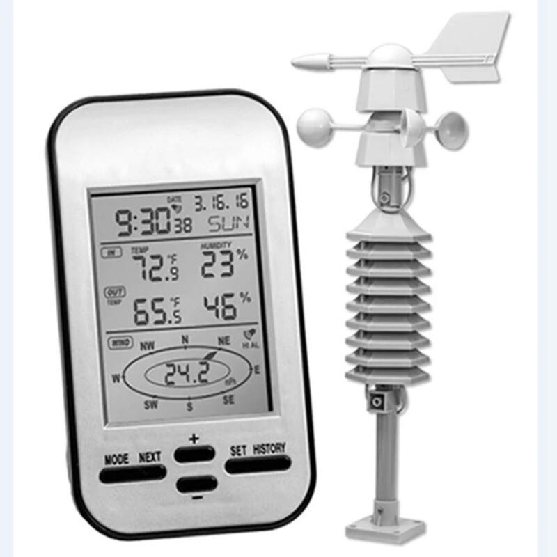 Wireless Weather Station Clock Dual Mount Wind Sensor LCD Outdoor Wind Speed
