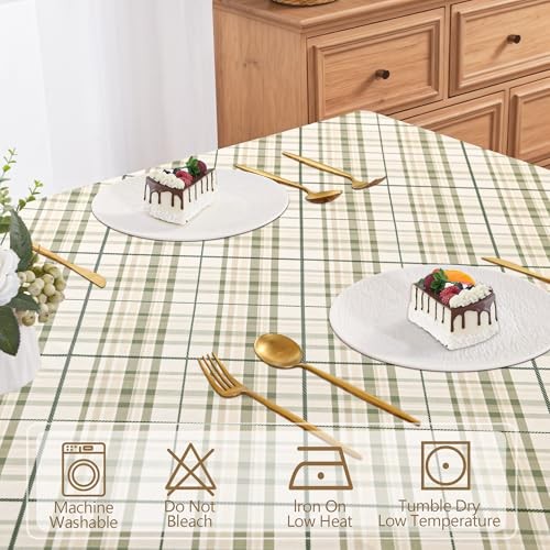 Printed New Checkered Tablecloth 84" x 60" (Rectangular) Sage Green and White