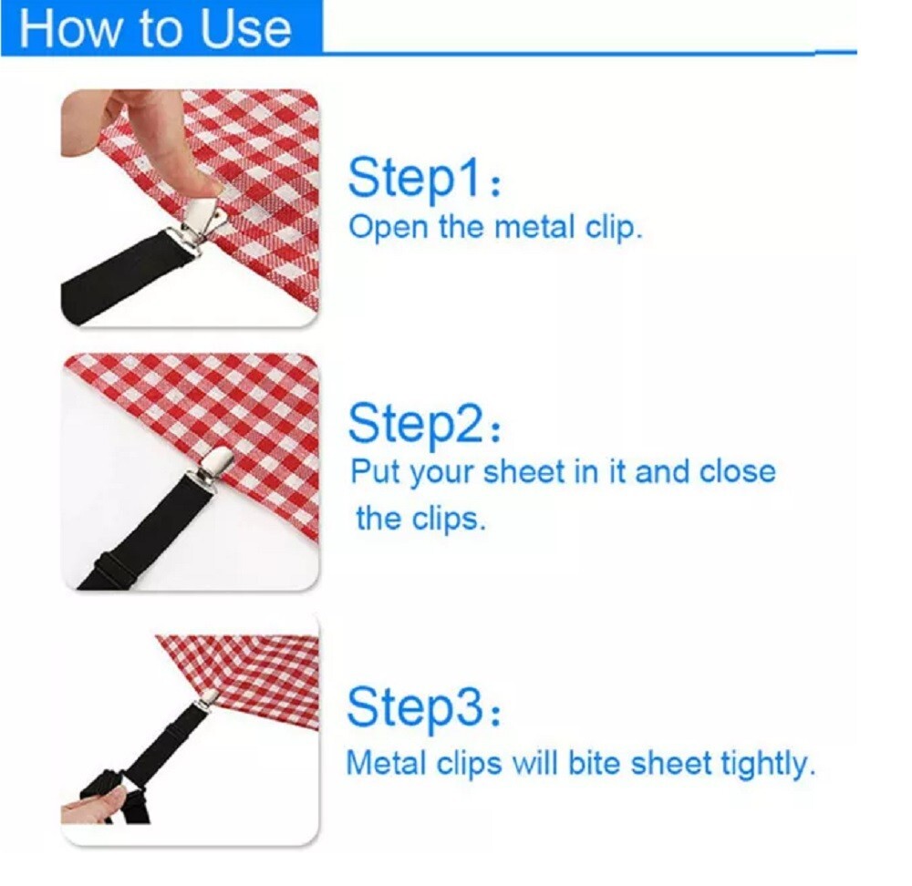 4 Bed Sheet Holder Straps-Adjustable Fitted Sheet Clips, Mattress Corner Gripper