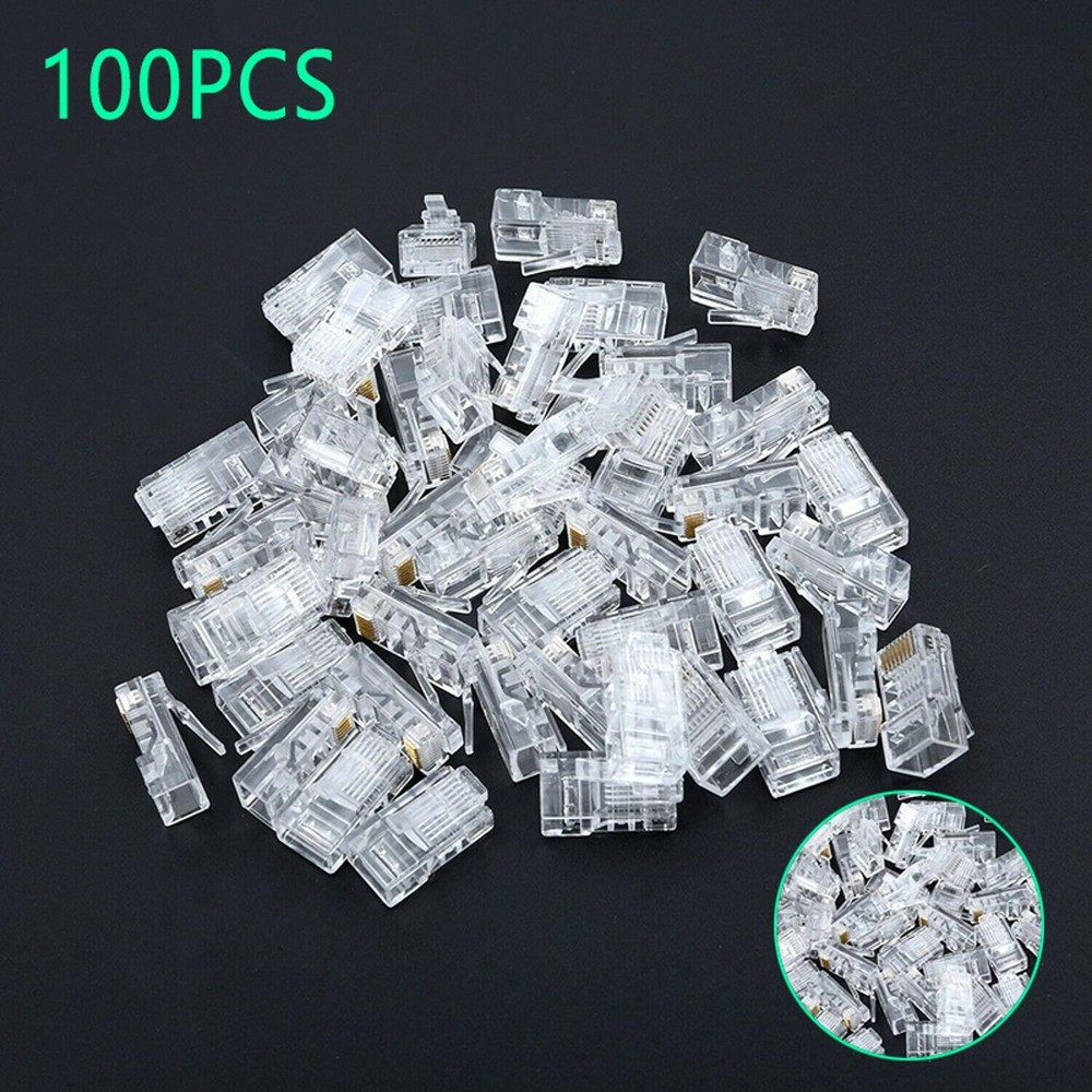 100PCS RJ45 Network Modular Plug 8P8C CAT5e Cable Connector End Pass Through