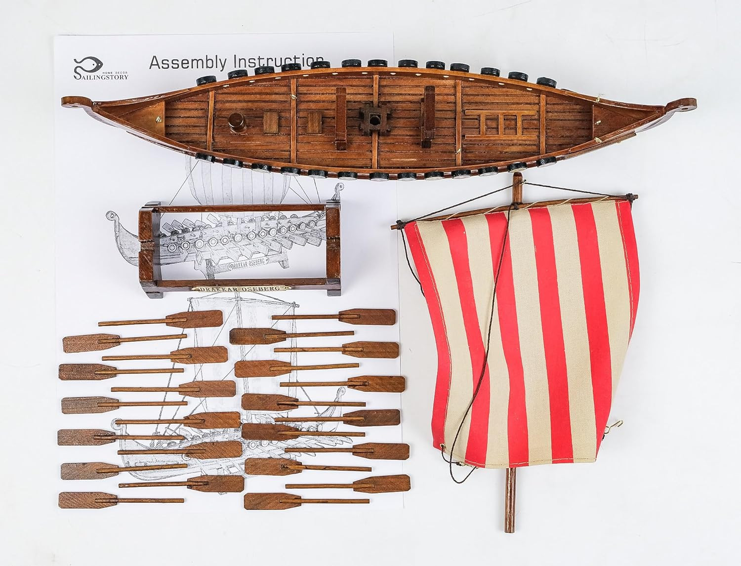 SAILINGSTORY Wooden Viking Ship Model Drakkar Oseberg 1/60 Scale Replica Scandin