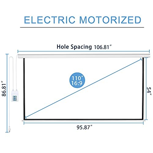 110" Motorized Projector Screen Electric Diagonal Automatic 110"(16:9) White