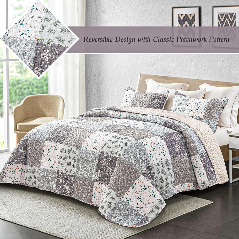 Reversible Patchwork Quilts Twin Size, Lightweight Boho Printed Bedspreads Co...