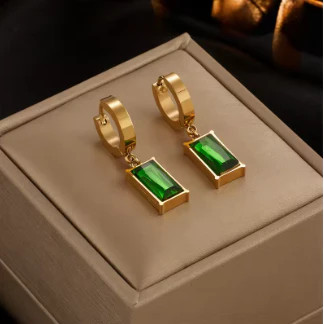 Green Crystal Square Earrings