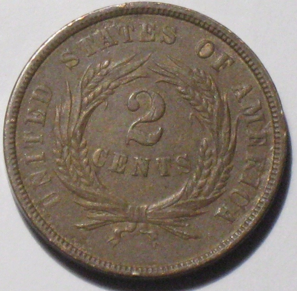 1864 Two Cent Coin Error Rotated Die