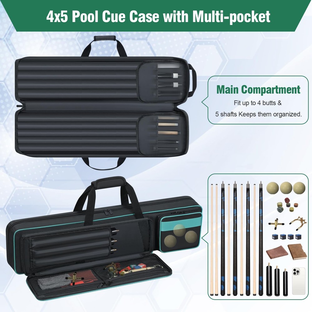 4x5 Pool Cue Case Padded with Backpack Straps