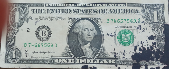 $1.00 Print Error Ugly Smeared Ink Right Side & Reverse  (SN B74667569D)