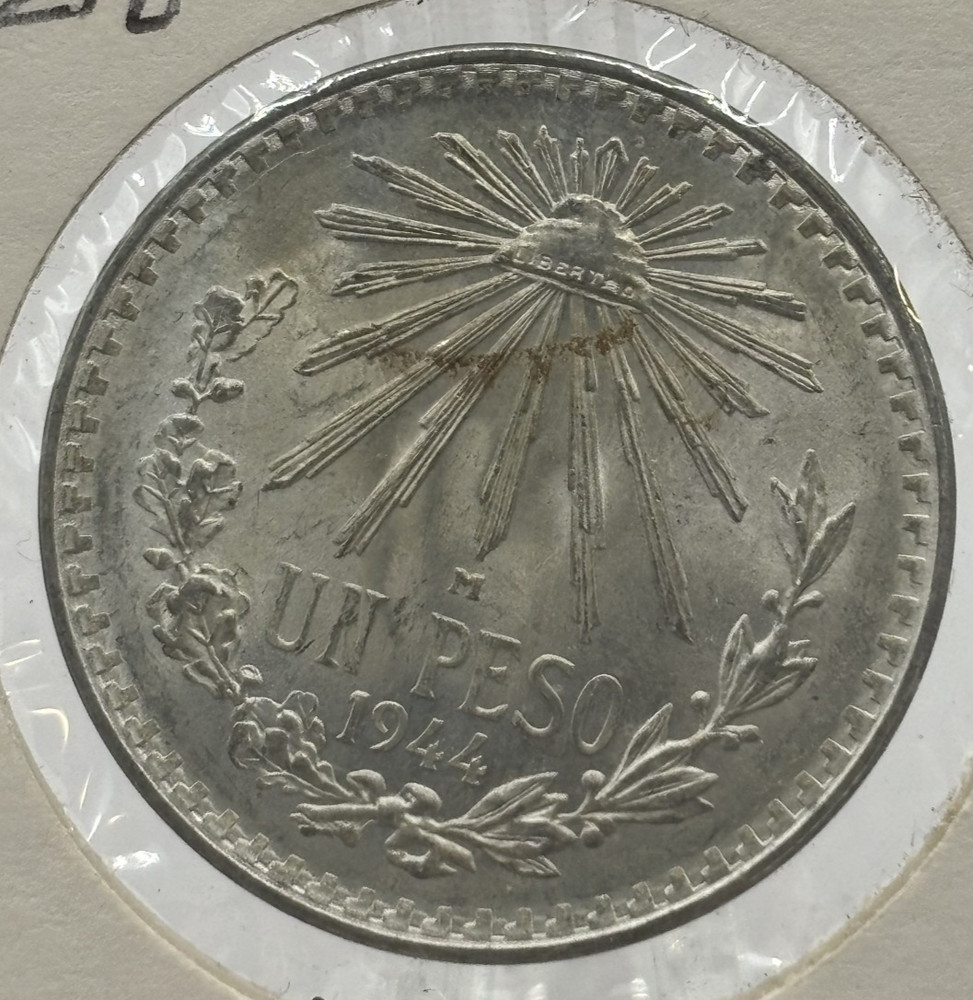 1944 Mo Mexico 1 peso silver con