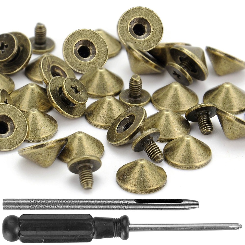 100 Sets 4.7MM Bronze Cone Spikes and Studs with Installation Tools for Craft