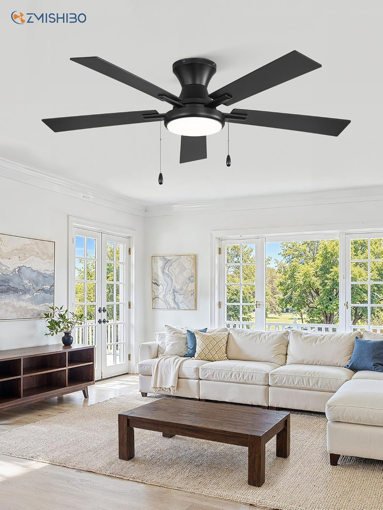52" Black Ceiling Fan with Remote, Dimmable Lights, Quiet Operation