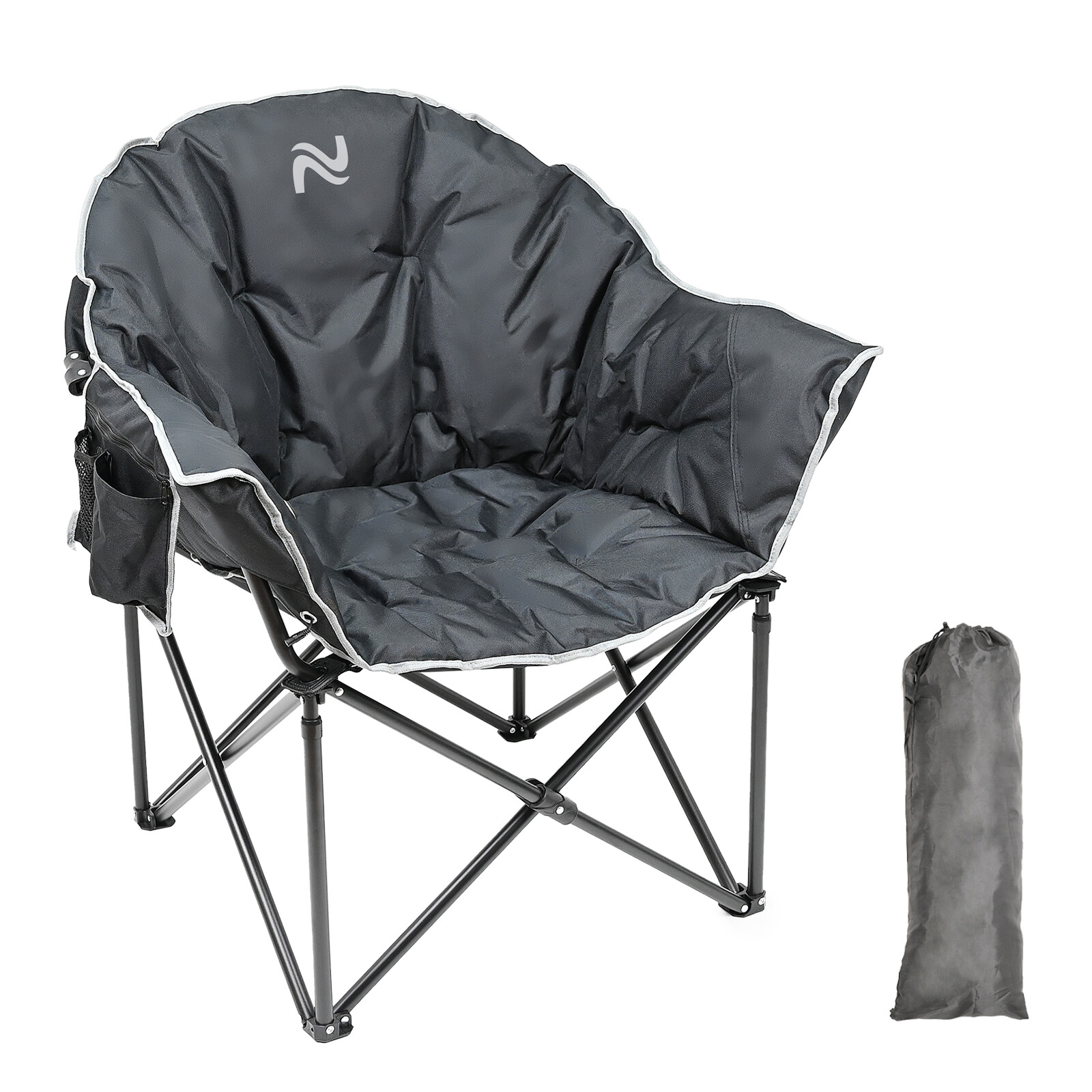 Oversized Heavy-Duty Club Folding Camping Chair w/ Pocket Moon, Round, Saucer
