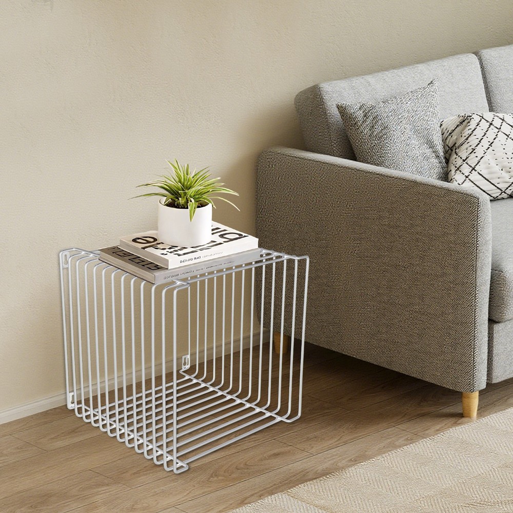 Side Table Square Geometry Side Table Linear Metal End Table 120kg/264.55lbs