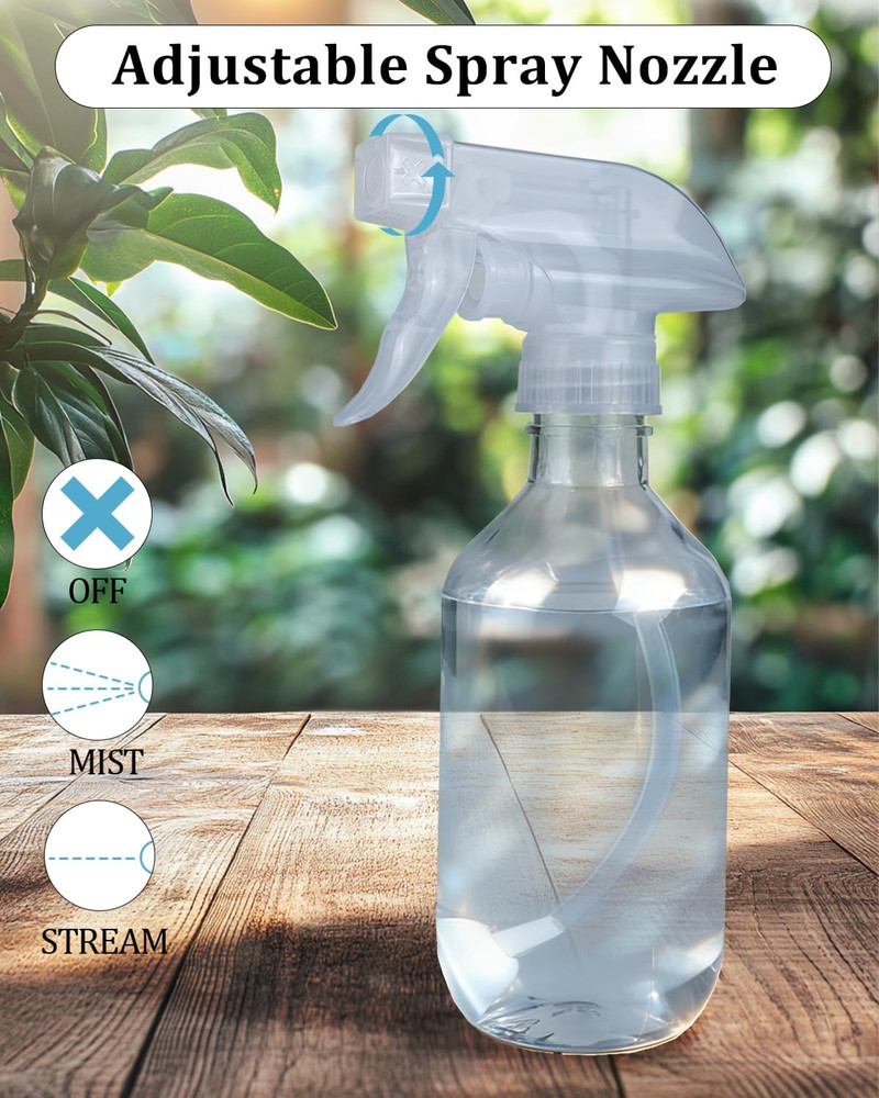 2 Pack 360° Spray Bottles, 10 Oz Plastic Small Containers with Adjustable Spray