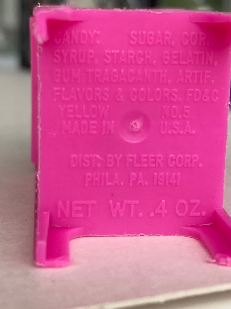 Vintage Pink Fleer MAILBOX Empty Candy Container - 3" Tall Ingredients on bottom