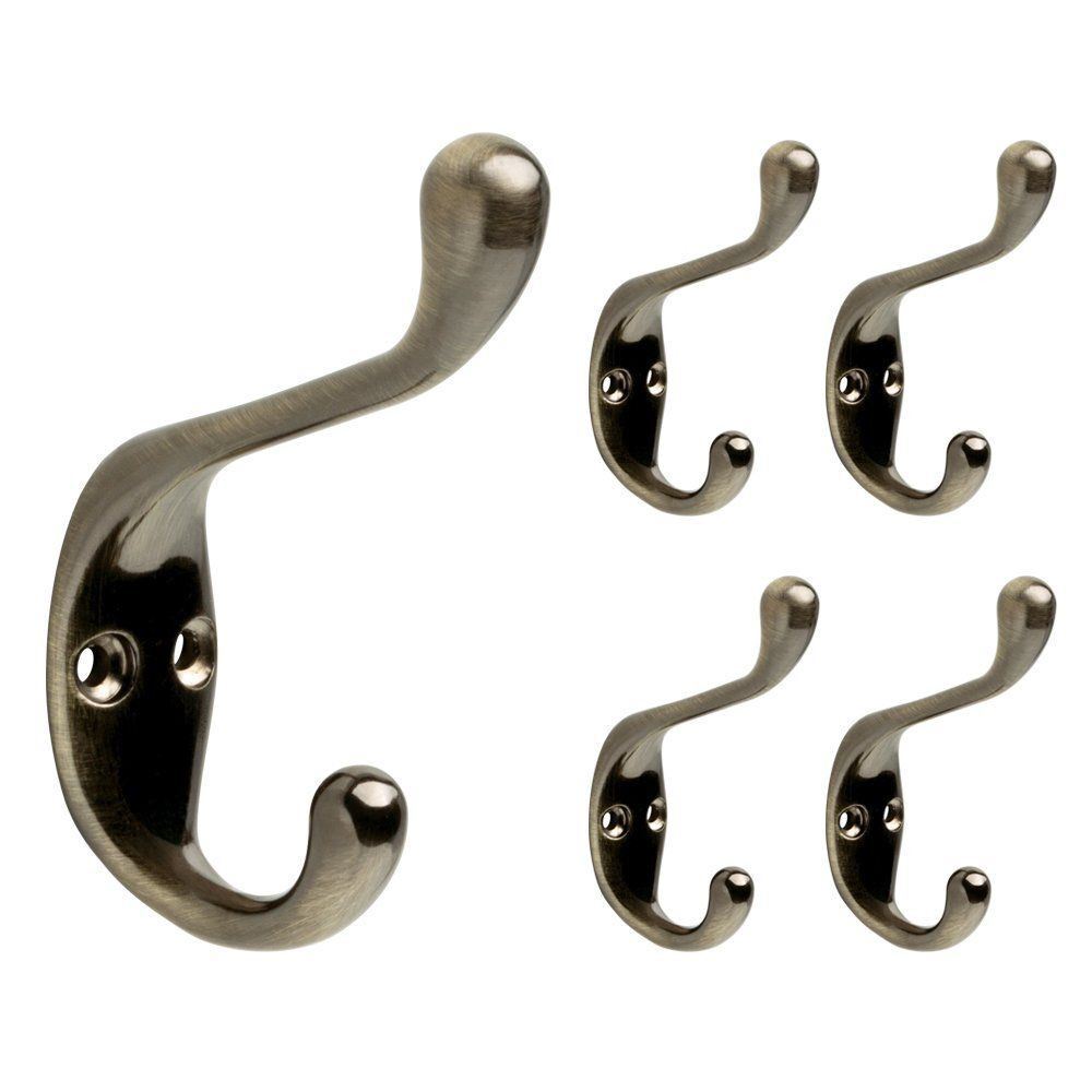 (5 Pack) 3-3/4" Antique Brass Coat Hooks