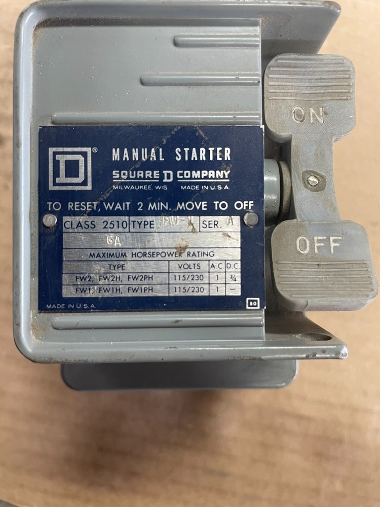Square D Manual Starter Switch Class 2510 Type FW-1P Ser A