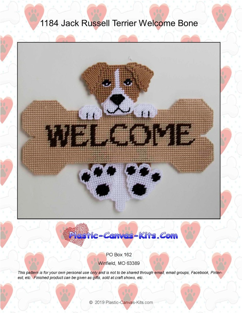 Jack Russell Terrier and Bone Welcome Sign- Plastic Canvas Pattern or Kit